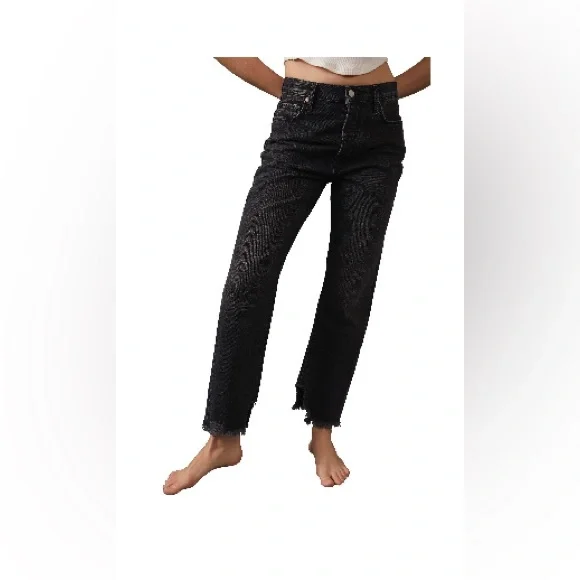 Free People We the Free Distressed Tapered Baggy Boyfriend Jeans (Obsidian) - Picture 1 of 3